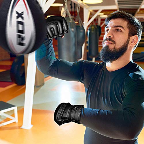 RDX MMA Gloves Premium Real Maya Hide Leather, Mixed Martial Arts Sparring & Grappling Gloves for Training, Fighting Gloves, Fingerless Design, Padded Open D-Cut Palm, Mixed Martial Arts Equipment