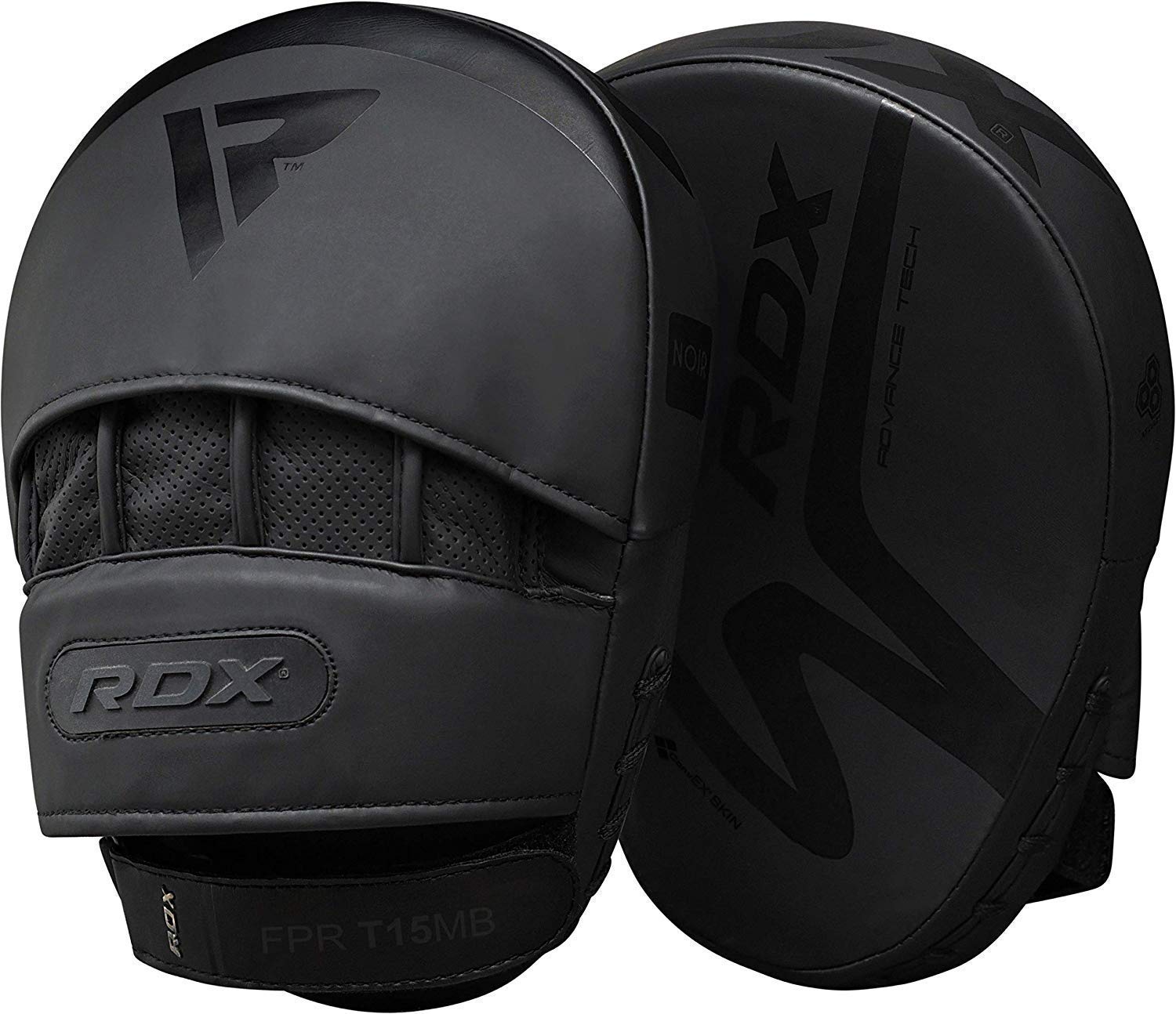 RDX Boxing Pads Focus Mitts, Convex Skin Leather Curved Hand Pad with Adjustable Strap, Hook and Jab Hand Strike Shield for MMA, Martial Arts, Punching Target, Muay Thai Training Matte Black