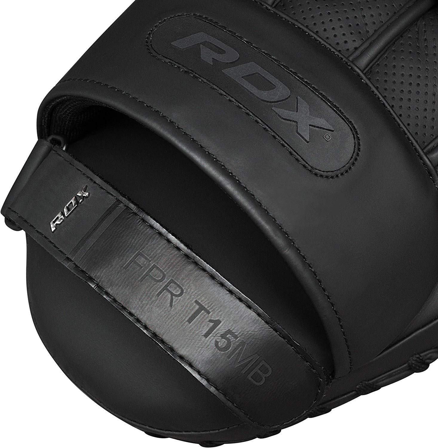 RDX Boxing Pads Focus Mitts, Convex Skin Leather Curved Hand Pad with Adjustable Strap, Hook and Jab Hand Strike Shield for MMA, Martial Arts, Punching Target, Muay Thai Training Matte Black