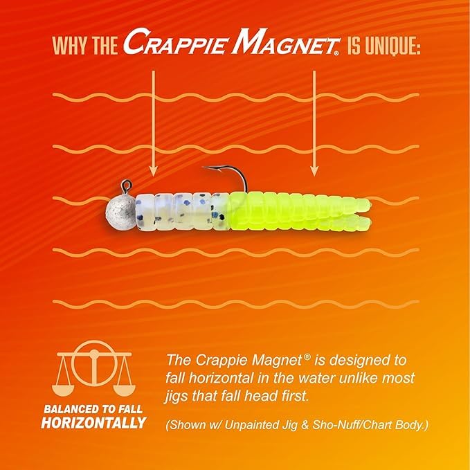 Crappie Magnet 78-Piece Kit - 64 Bodies, 2 E - Z Floats, 6 Crappie Magnet Jig Heads, 8 Double Cross Jig Heads, Freshwater Fishing Kit