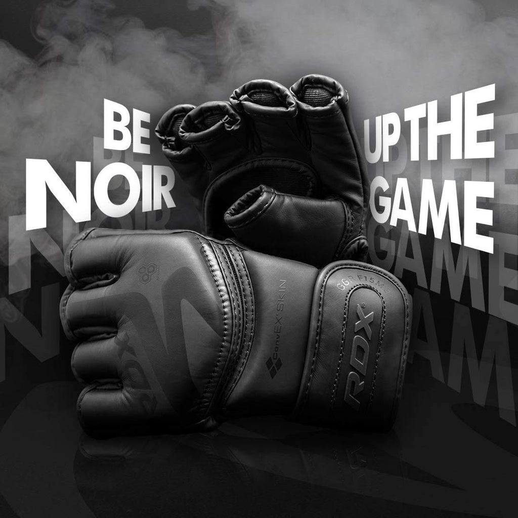 RDX MMA Gloves Premium Real Maya Hide Leather, Mixed Martial Arts Sparring & Grappling Gloves for Training, Fighting Gloves, Fingerless Design, Padded Open D-Cut Palm, Mixed Martial Arts Equipment