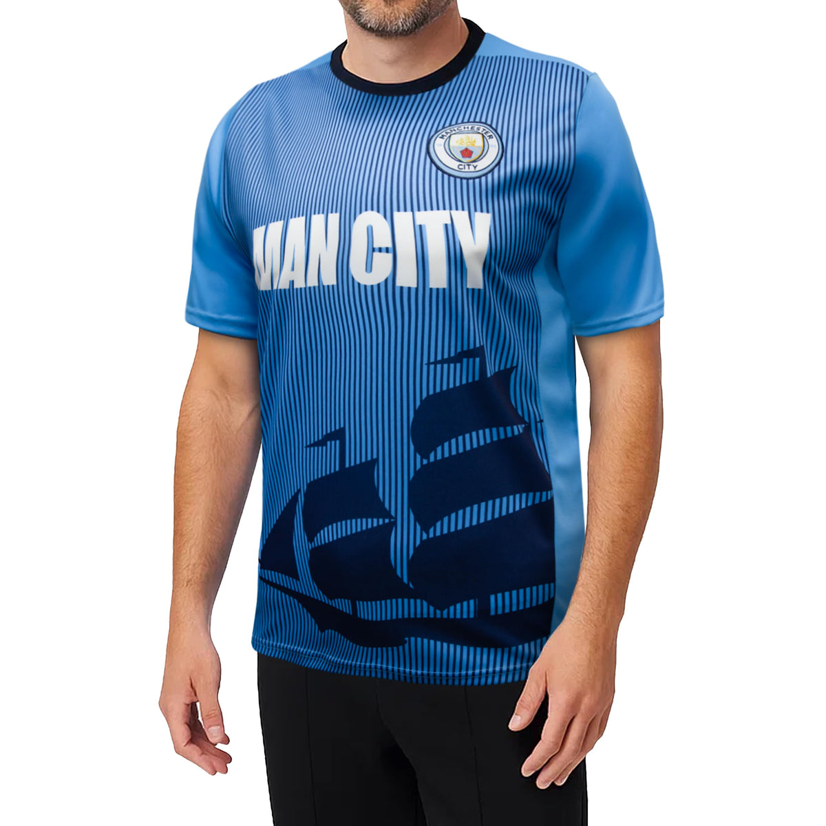 Icon Sports Manchester City FC Essential Game Day Tee - Officially Licensed Unisex Adult Short Sleeve Soccer Polyester T-Shirt Lightblue L