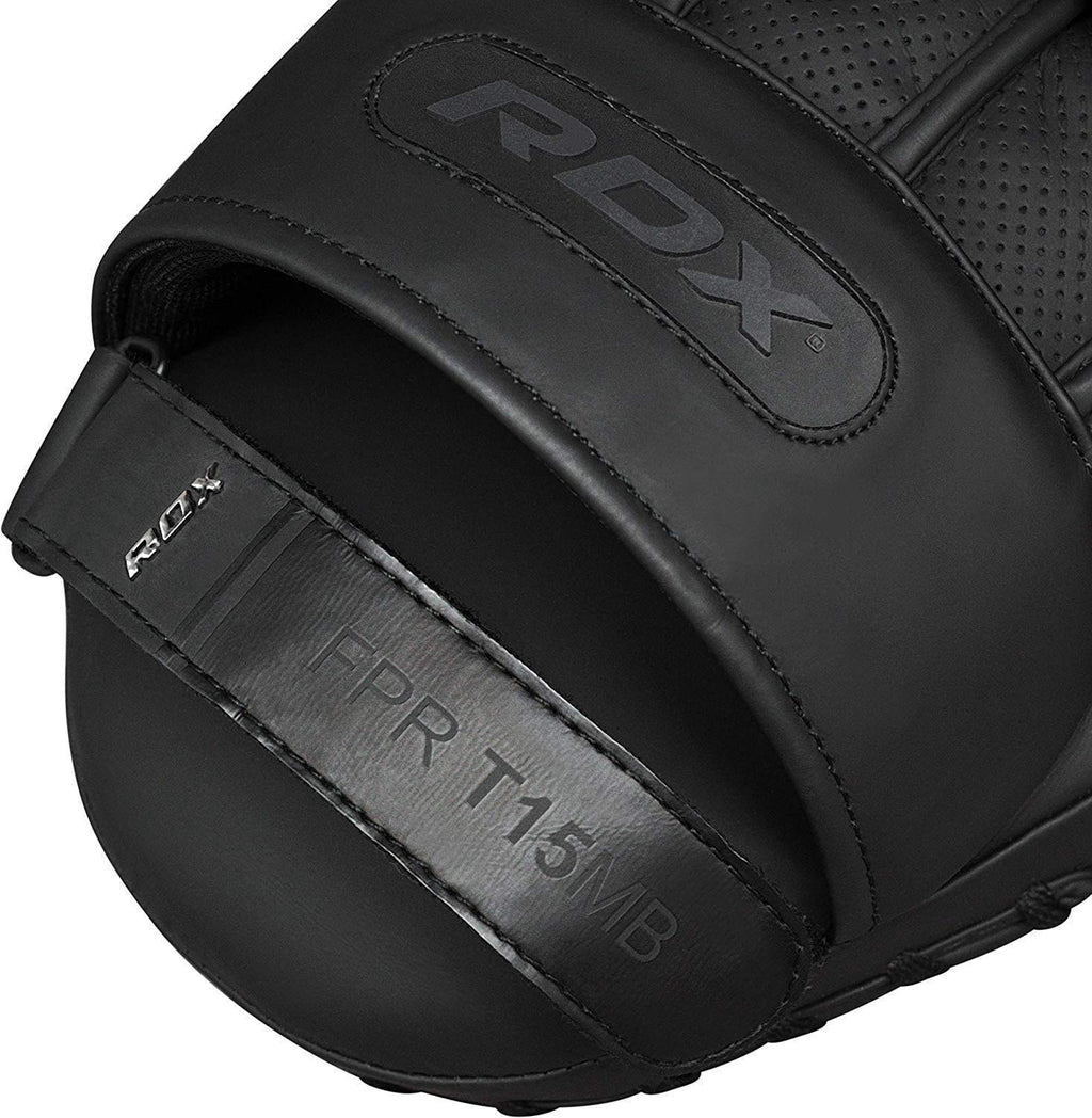 RDX Boxing Pads Focus Mitts, Convex Skin Leather Curved Hand Pad with Adjustable Strap, Hook and Jab Hand Strike Shield for MMA, Martial Arts, Punching Target, Muay Thai Training Matte Black