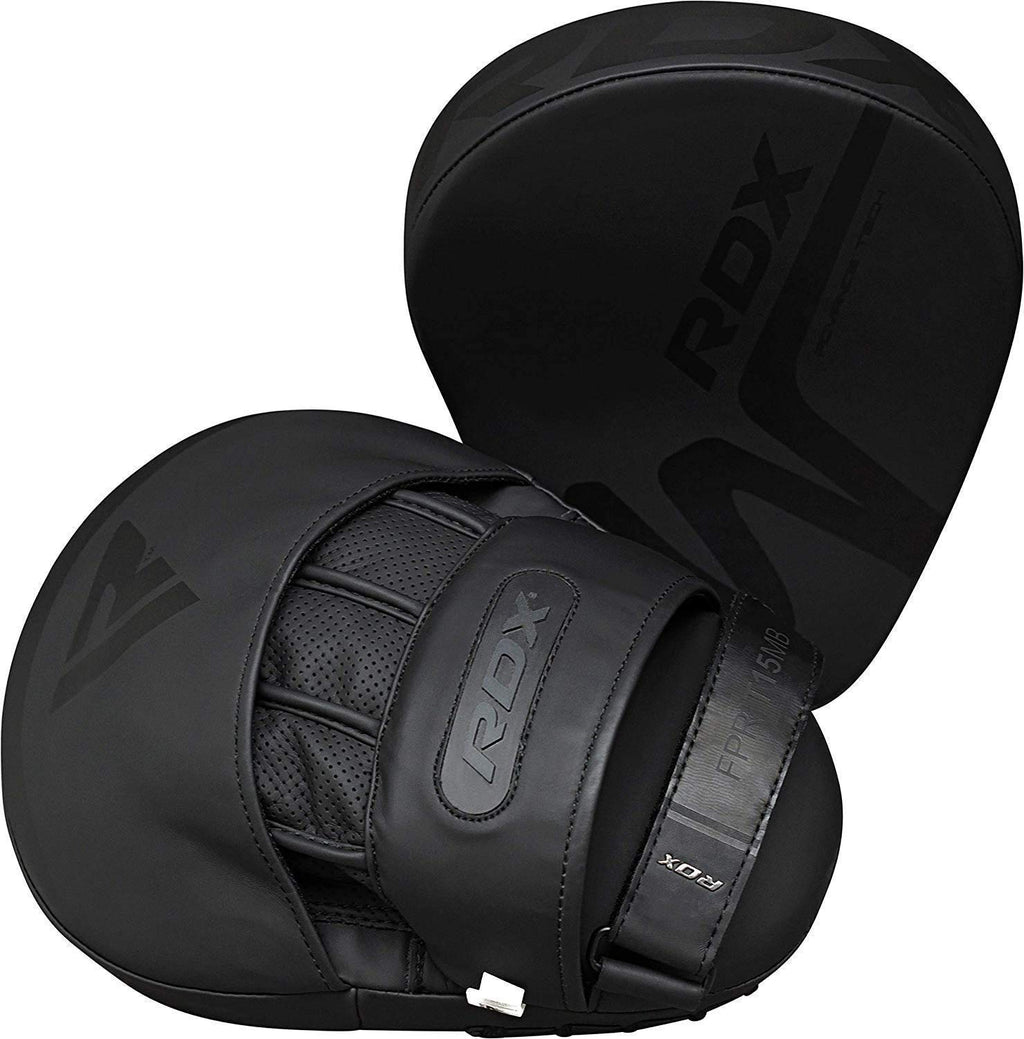 RDX Boxing Pads Focus Mitts, Convex Skin Leather Curved Hand Pad with Adjustable Strap, Hook and Jab Hand Strike Shield for MMA, Martial Arts, Punching Target, Muay Thai Training Matte Black